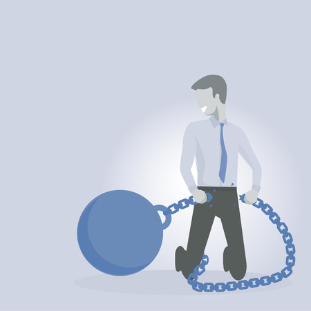 Business man or executive breaking free of ball and chain. Debt free concept vector.のイラスト素材