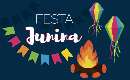 Illustration for Festa Junina vector background. June feast brazilian traditional festival. - Royalty Free Image