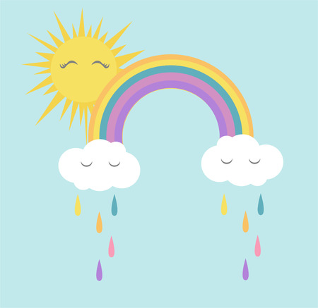 Rainbow and sun cute kawaii vector background.のイラスト素材