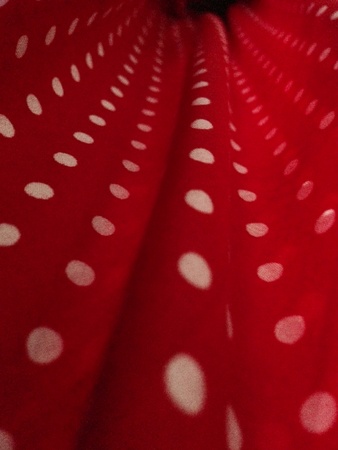 close up of white polka-dotted red faricの素材