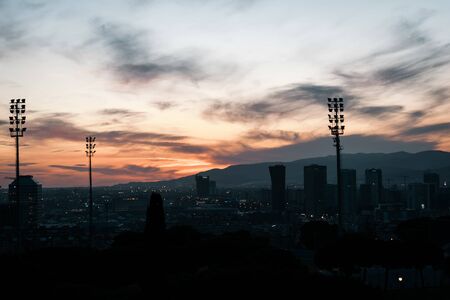 Image of the sunset in the city of Barcelona during winterの写真素材