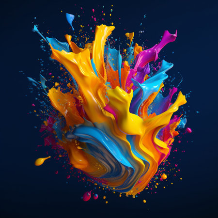 abstract illustration Colorful paint splash isolated on black white background. 3d rendersの素材
