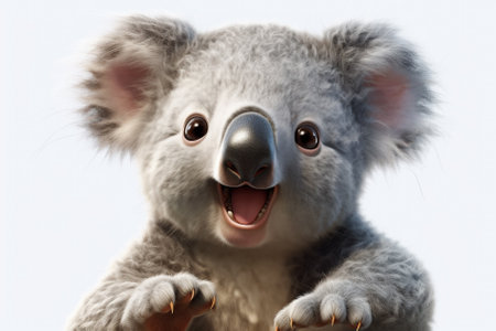 Close up of a cute koala bear isolated on white background.の素材