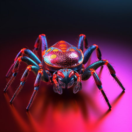 Spider on a dark background. 3d rendering, 3d illustration.の素材