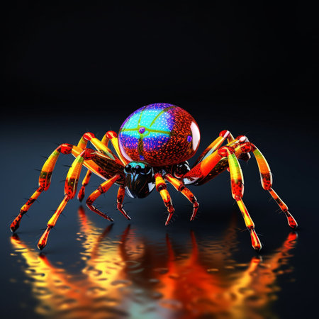 Colorful spider on black background. 3D illustration. Studio photography.の素材