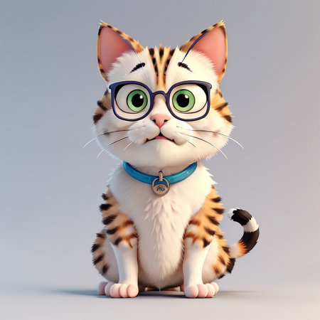3D Illustration of a Cute Kitten with Glassesの素材