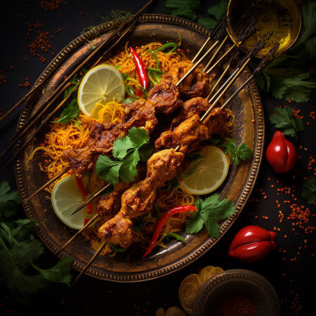 Chicken tikka masala or chicken satay served in a bowl. selective focusの素材