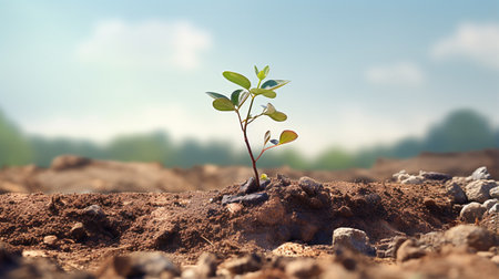 Plant seedling growing from seed on natural green background, Ecology conceptの素材