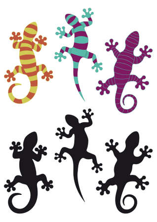 Gecko silhouettes and three different colored arrangementsのイラスト素材