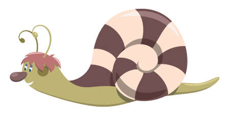 Cartoon style happy snail in a pink and brown shellのイラスト素材