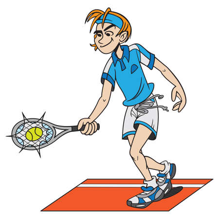 Cartoon style tennis player hitting the ballのイラスト素材