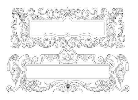 Illustrations of antique frames with anthropomorphic figuresのイラスト素材