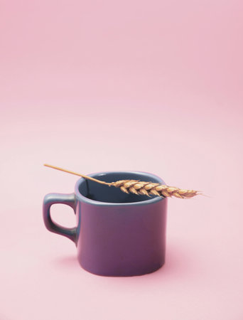 Artistic photo mug with a class of grain in a minimal creation on a rose pink background.の写真素材