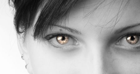black and white close up of fair eyesの写真素材