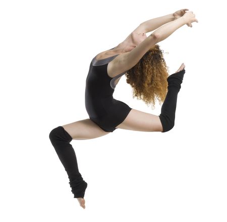 a modern dancer with black dress jumping の写真素材
