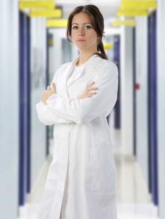 young nurse in a corridor hospitalの写真素材