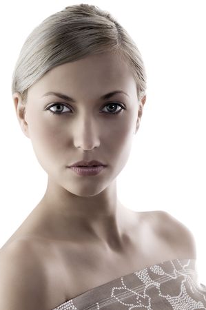 sweet beauty portrait of blond and pretty woman with hair well brushedの写真素材