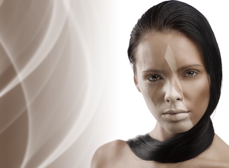 portrait of beauty woman with a brown creative make up and copy space on left space
の写真素材