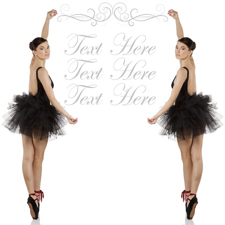 classic dancer with black dress and shoes on white background with copyspaceの写真素材