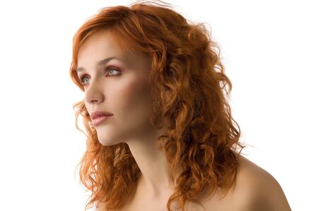 sweet portrait of cute red haired young woman with great makeupの写真素材