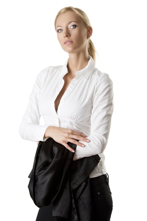 Pretty business woman with with white shirt and dark jacketの写真素材