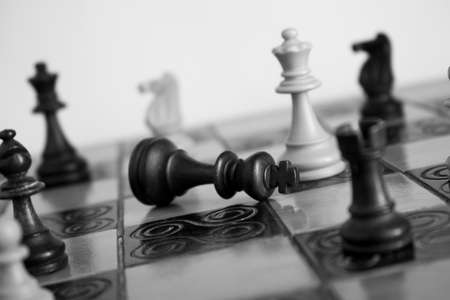 Chess photographed on a chessboardの写真素材