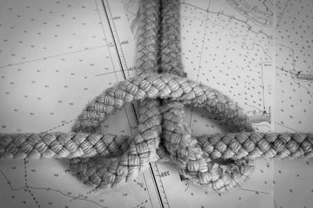 nautical knots photographed on nautical mapの写真素材