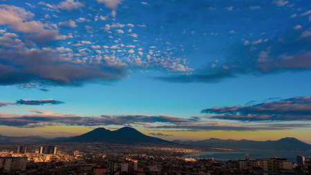 Panorama of Naples with clouds and blue skyの写真素材