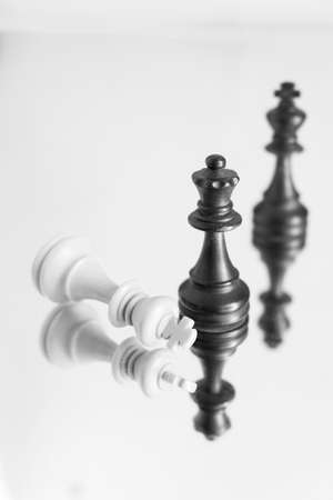 Chess photographed on a mirrorの写真素材