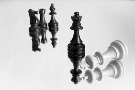 Chess photographed on a mirrorの写真素材