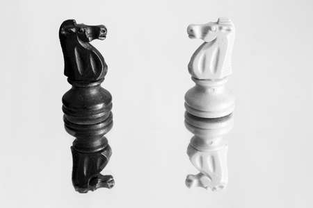 Chess photographed on a mirrorの写真素材