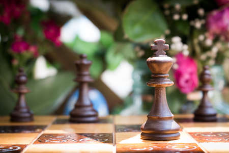 Chess photographed on a chessboardの写真素材