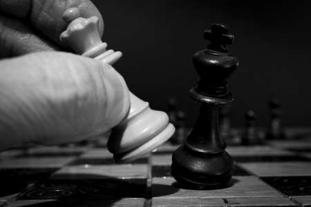 Chess photographed on a chessboardの写真素材