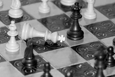 Chess photographed on a chessboardの写真素材