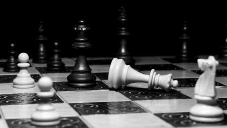 Chess photographed on a chessboardの写真素材