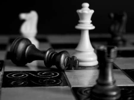 Chess photographed on a chessboardの写真素材