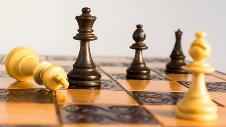 Chess photographed on a chessboardの写真素材