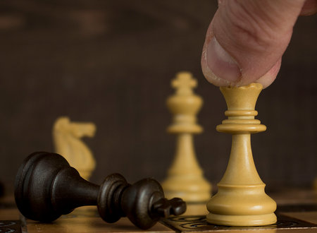 Chess photographed on a chessboardの写真素材