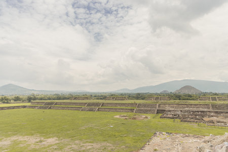 Pyramid of the Sun side view without people with the Pyramid of the Moon in the background on a...