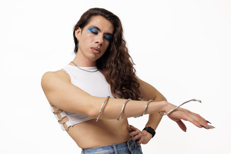 Genderless person posing on a white background