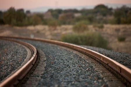 train track with perspective from the groundの写真素材