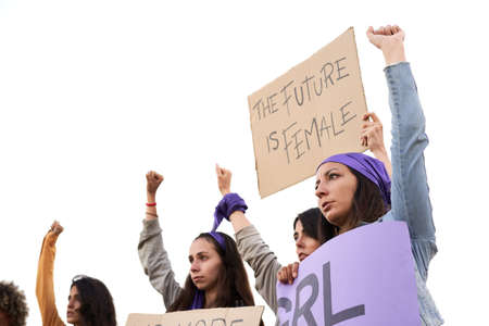 Women take part in the feminist strike on the Women Day.の写真素材