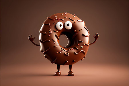 Chocolate donut character with arms and legs, 3d renderingの素材