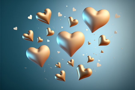 3d rendering of valentine's day background with golden heartsの素材