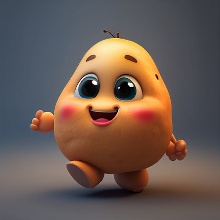 Cartoon character of potato with smiley face - 3D Illustrationの素材
