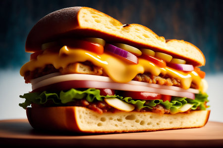 Big hamburger with cheese, tomato, onion, lettuce and mayonnaiseの素材