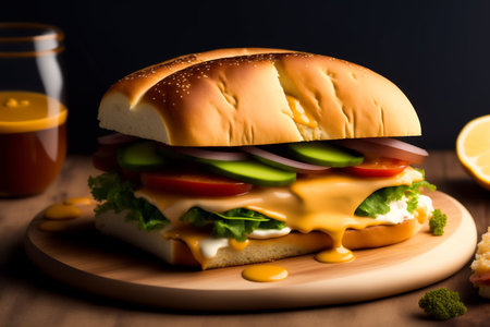 Hamburger with cheese, lettuce, tomato, cucumber and onionの素材