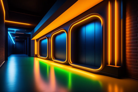 Interior of a nightclub with neon lights. 3D rendering.の素材