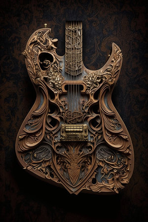 3D illustration of an electric guitar on a grunge background.の素材