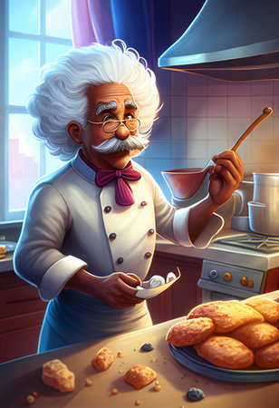 Chef cooking cookies in the kitchen - 3D render illustration.の素材